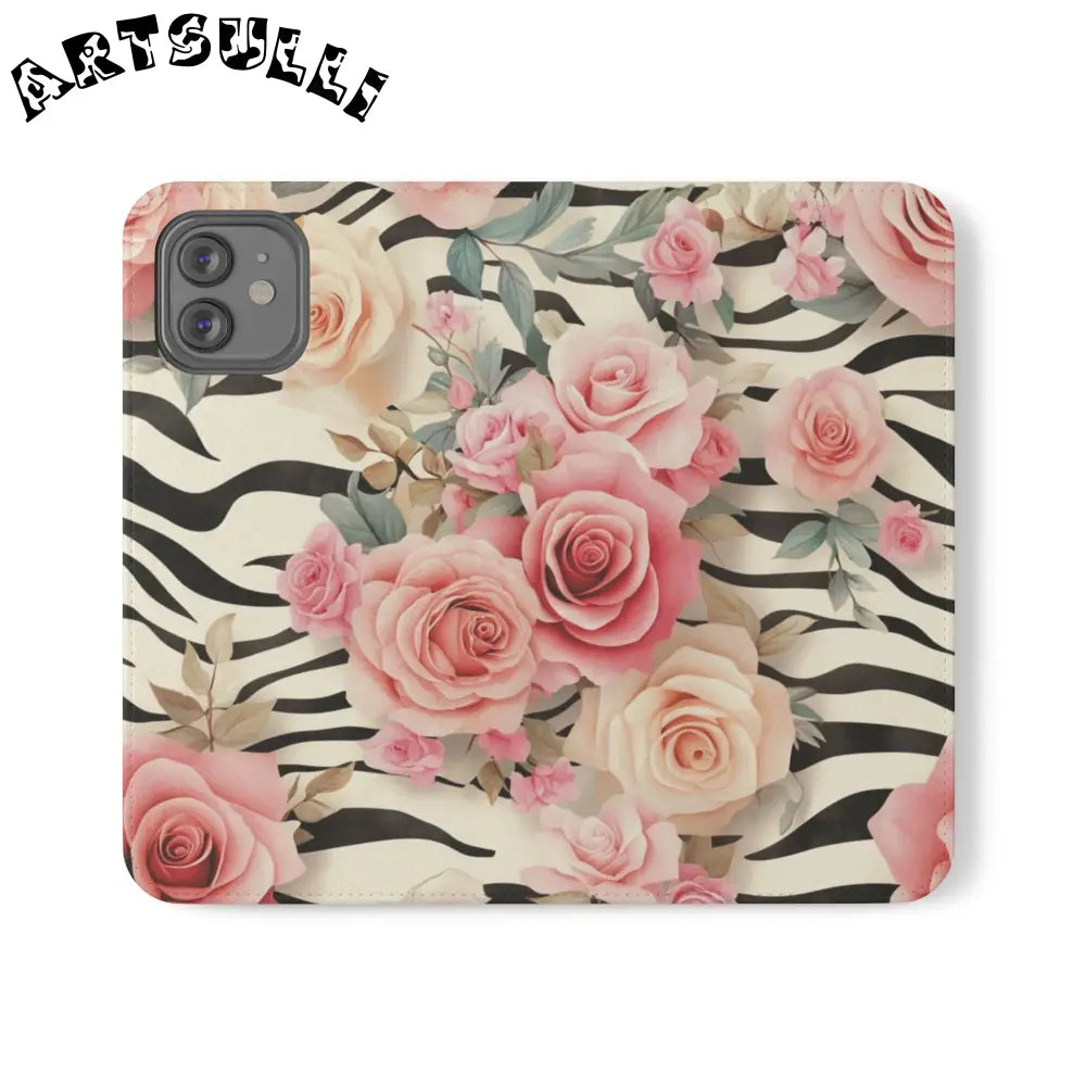 Floral Zebra Print Flip Cases, Artsulli - Art is Long, Life is Short, Phone Case, Size, iPhone 12, , , , , 18632686862438136348