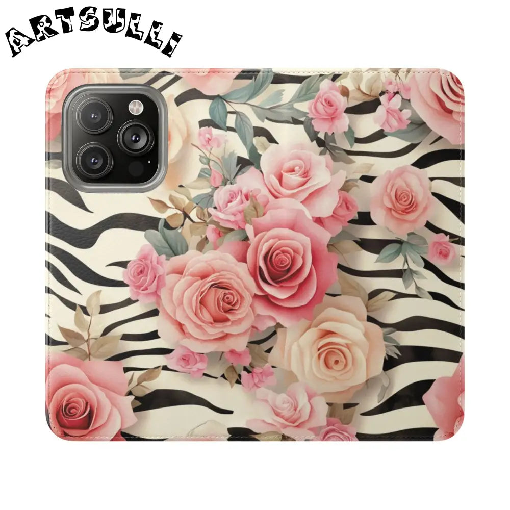 Floral Zebra Print Flip Cases, Artsulli - Art is Long, Life is Short, Phone Case, Size, iPhone 14 Pro, , , , , 31786917376589310609