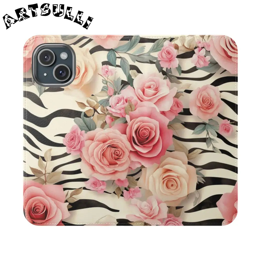 Floral Zebra Print Flip Cases, Artsulli - Art is Long, Life is Short, Phone Case, Size, iPhone 15, , , , , 43643853635960237714