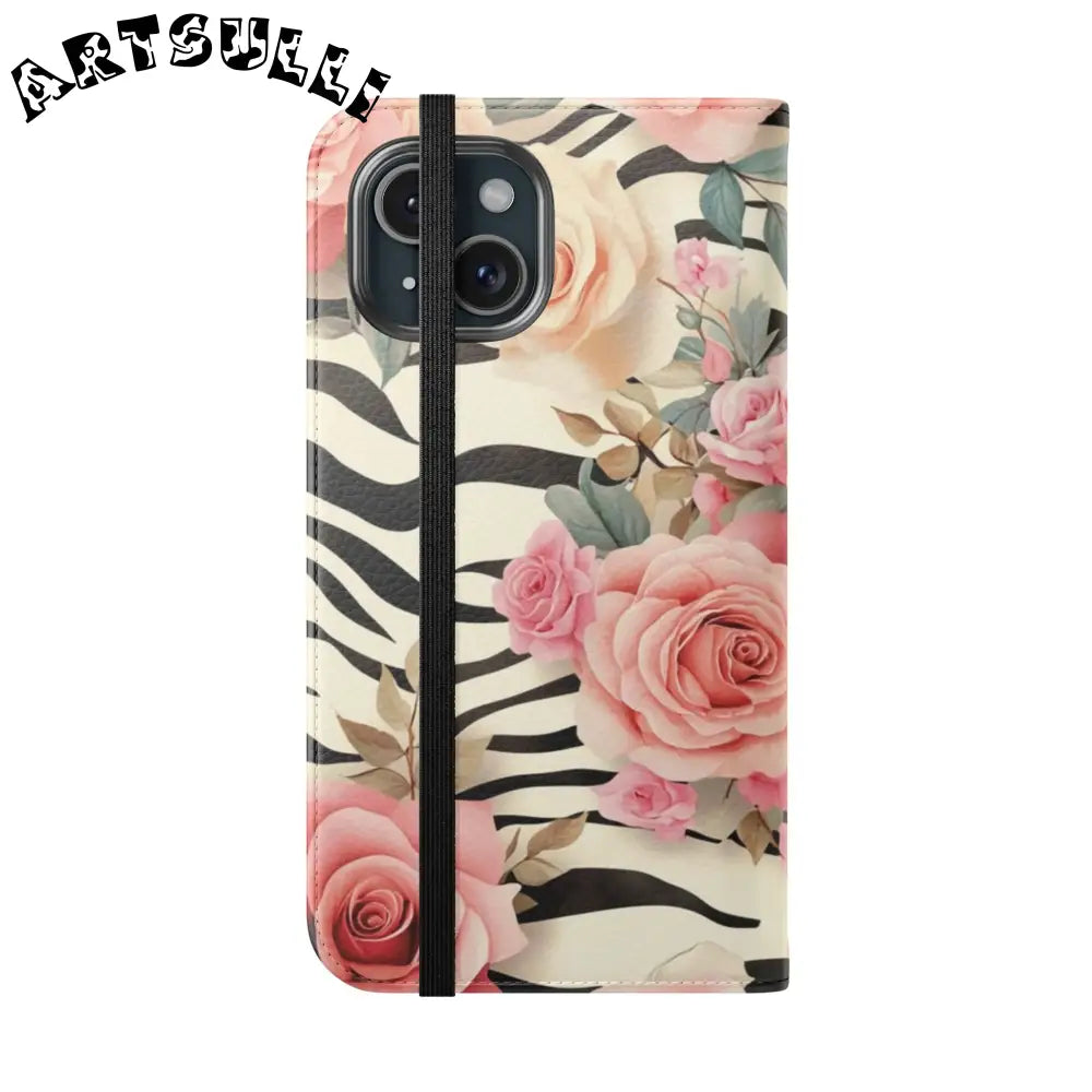 Floral Zebra Print Flip Cases, Artsulli - Art is Long, Life is Short, Phone Case, , , , , , ,