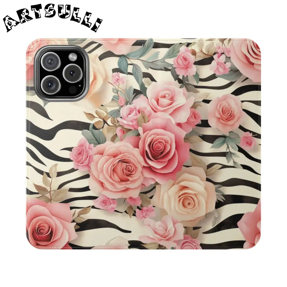 Floral Zebra Print Flip Cases, Artsulli - Art is Long, Life is Short, Phone Case, Size, iPhone 16 Pro Max, , , , , 18307705362774336365