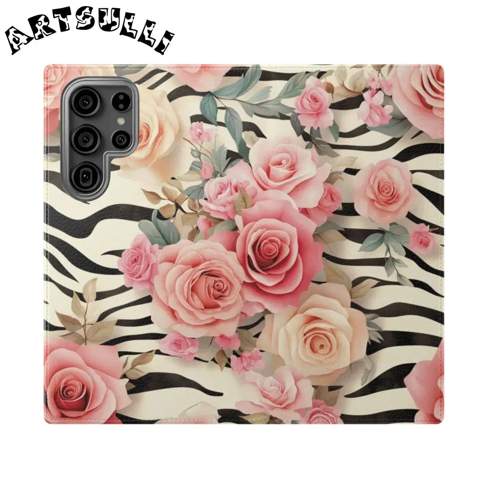 Floral Zebra Print Flip Cases, Artsulli - Art is Long, Life is Short, Phone Case, Size, Samsung Galaxy S23 Ultra, , , , , 14982533769389619381