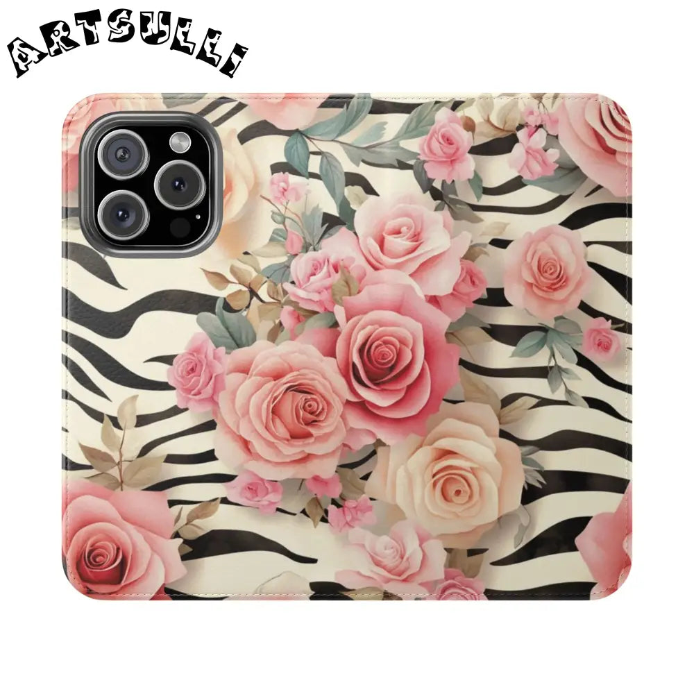 Floral Zebra Print Flip Cases, Artsulli - Art is Long, Life is Short, Phone Case, Size, iPhone 16 Pro, , , , , 11798007208230121980