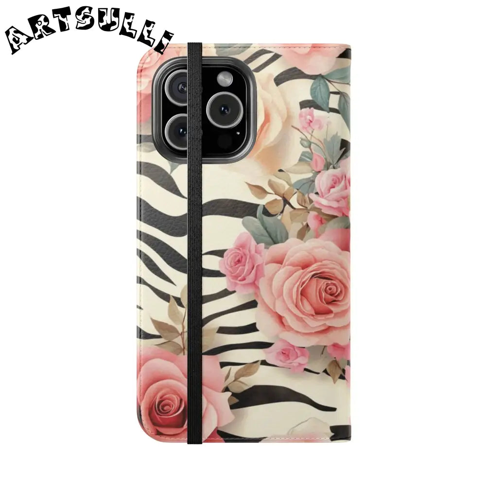 Floral Zebra Print Flip Cases, Artsulli - Art is Long, Life is Short, Phone Case, , , , , , ,