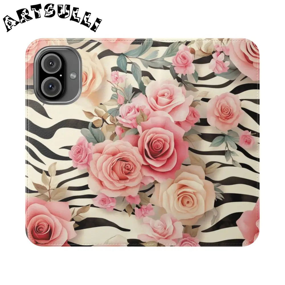 Floral Zebra Print Flip Cases, Artsulli - Art is Long, Life is Short, Phone Case, Size, iPhone 16, , , , , 26361292303108004428