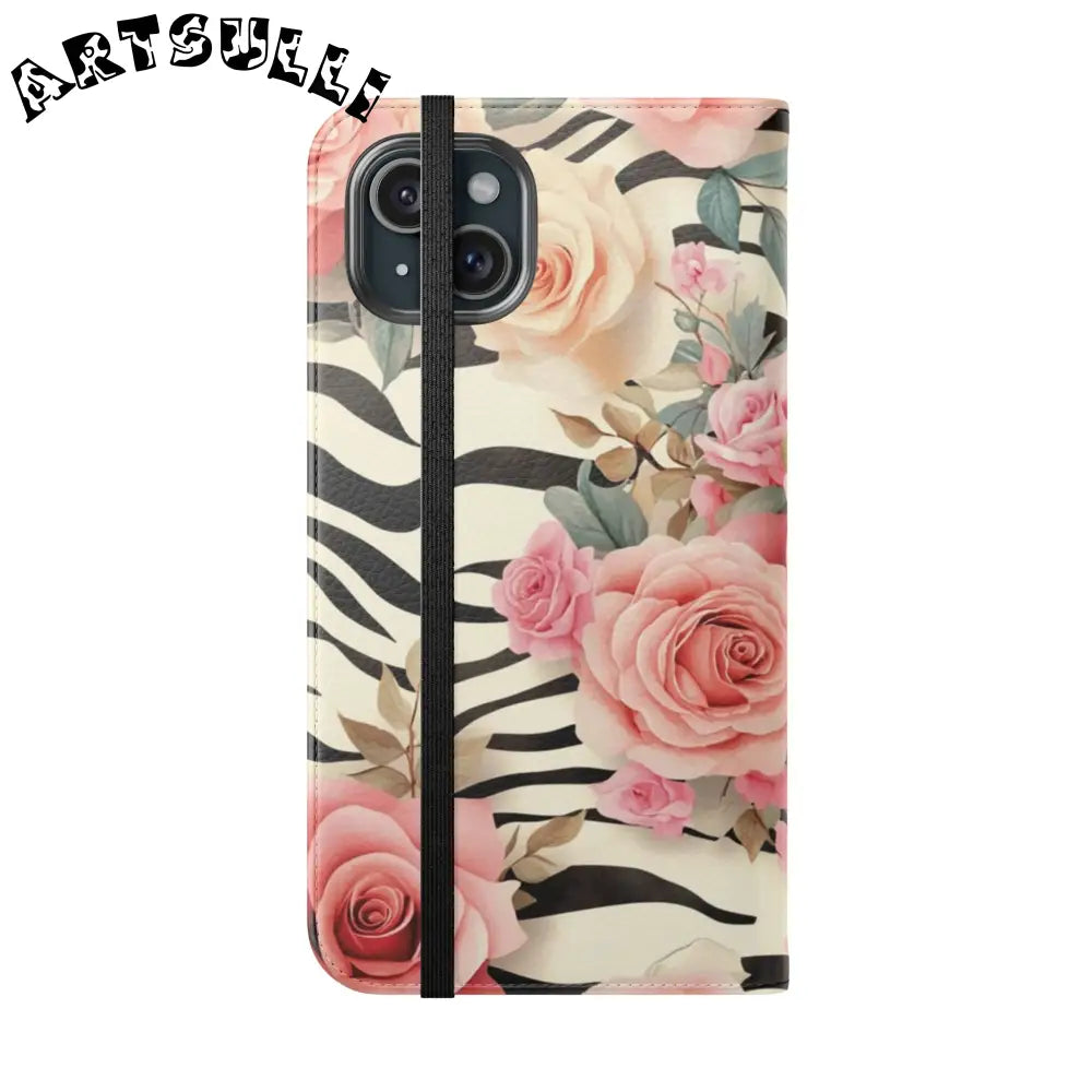 Floral Zebra Print Flip Cases, Artsulli - Art is Long, Life is Short, Phone Case, , , , , , ,