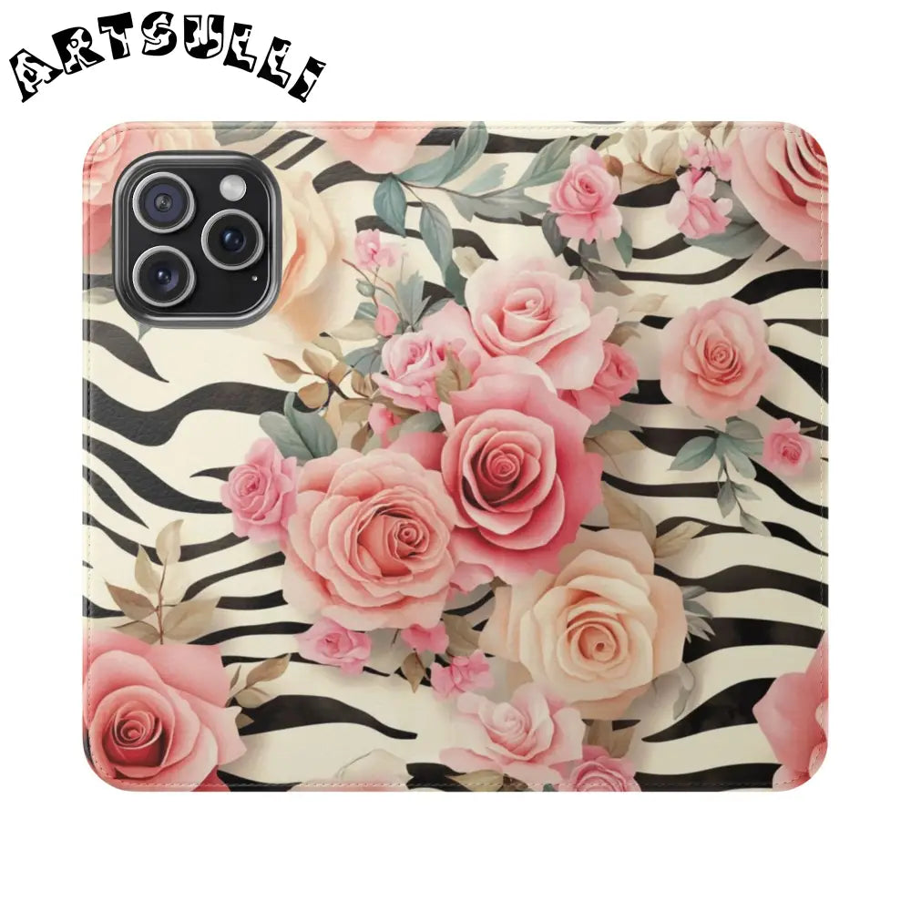 Floral Zebra Print Flip Cases, Artsulli - Art is Long, Life is Short, Phone Case, Size, iPhone 15 Pro Max, , , , , 28804214844980311030