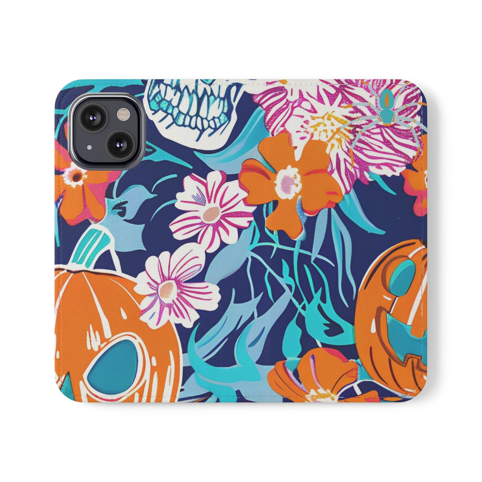 Halloween Floral and Skull Flip Cases, Artsulli - Art is Long, Life is Short, Phone Case, Size, iPhone 13 Mini, , , , , 30776392193539627283
