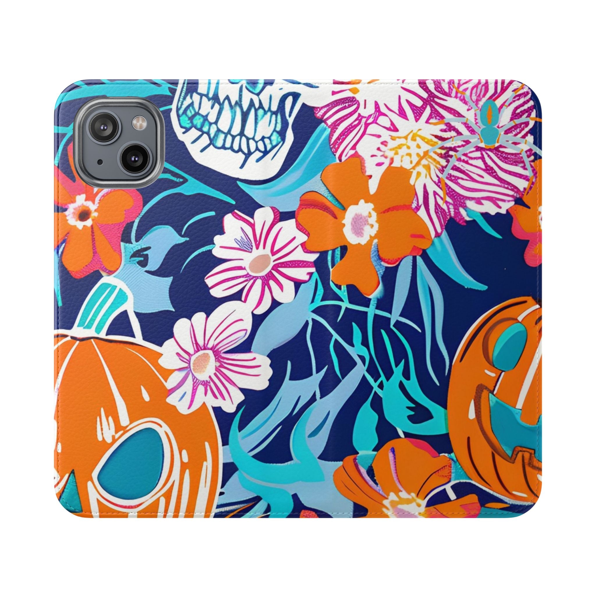 Halloween Floral and Skull Flip Cases, Artsulli - Art is Long, Life is Short, Phone Case, Size, iPhone 14 Plus, , , , , 25062384165349535438