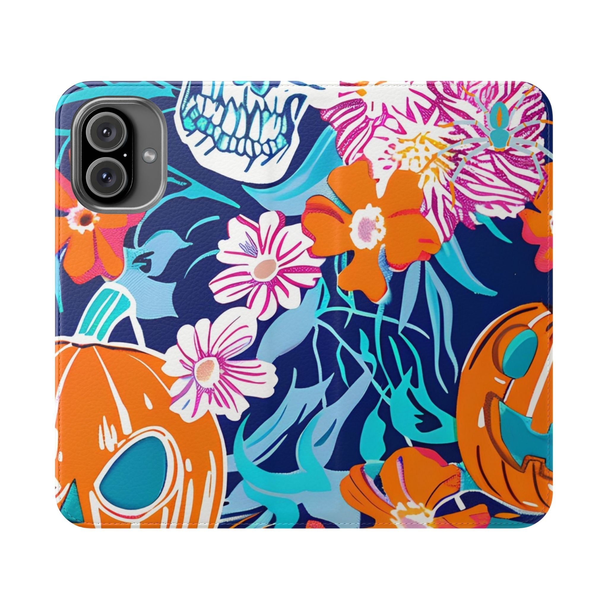 Halloween Floral and Skull Flip Cases, Artsulli - Art is Long, Life is Short, Phone Case, Size, iPhone 16 Plus, , , , , 25790777867756784174