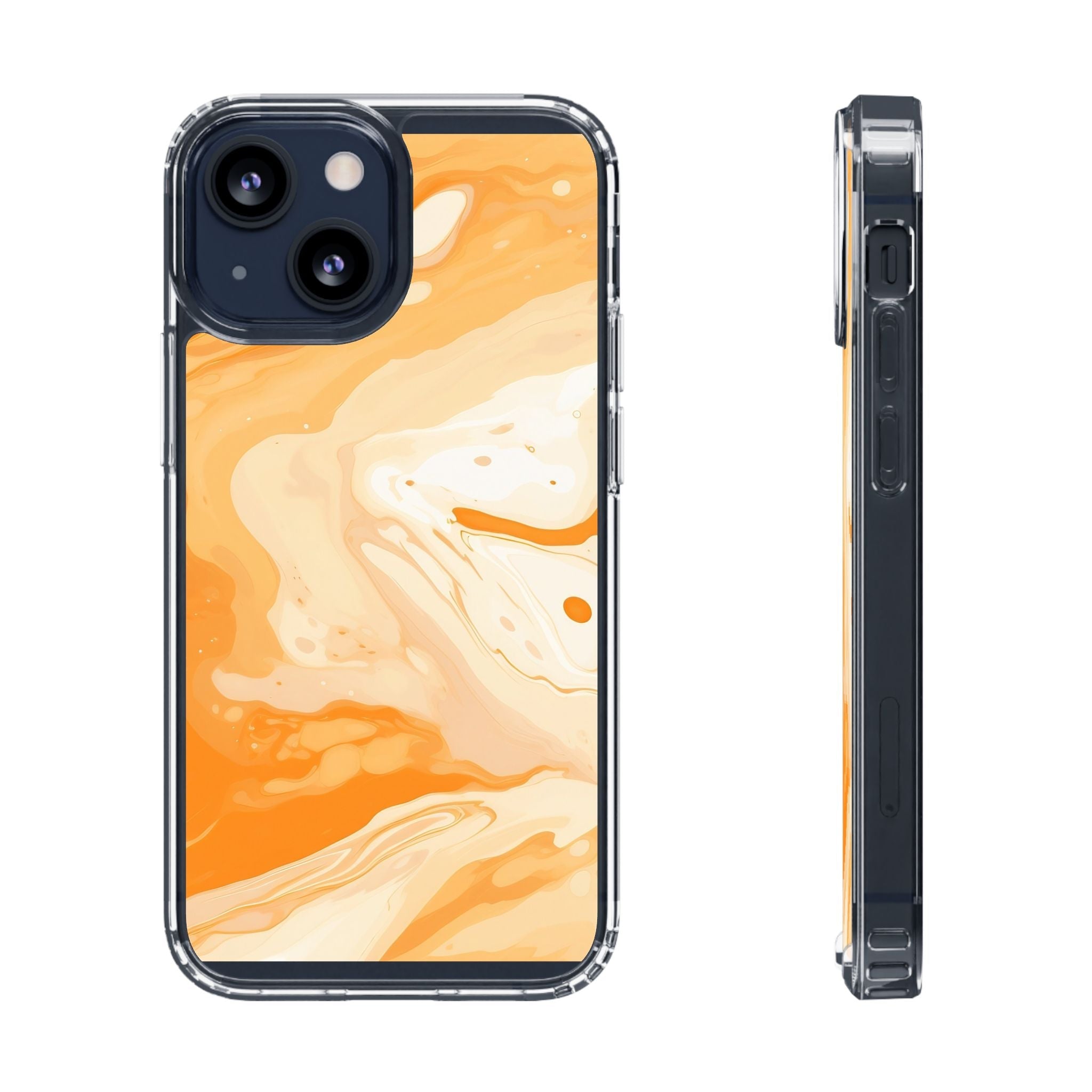 Orange and White Marble Clear Case, Artsulli - Art is Long, Life is Short, Phone Case, Size, iPhone 13 Mini, Surface, Without gift packaging, , , 13817176426509315294