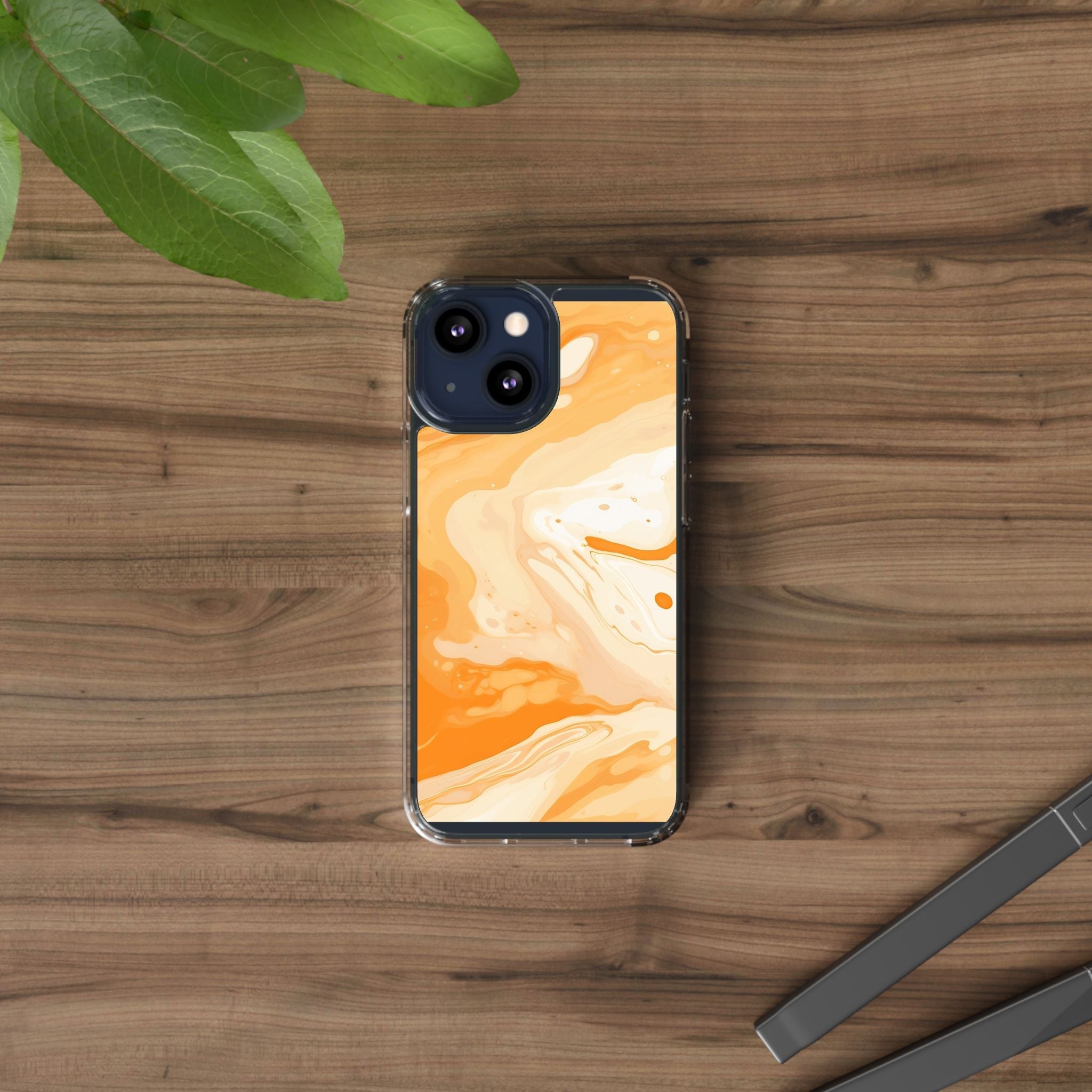 Orange and White Marble Clear Case, Artsulli - Art is Long, Life is Short, Phone Case, , , , , , ,