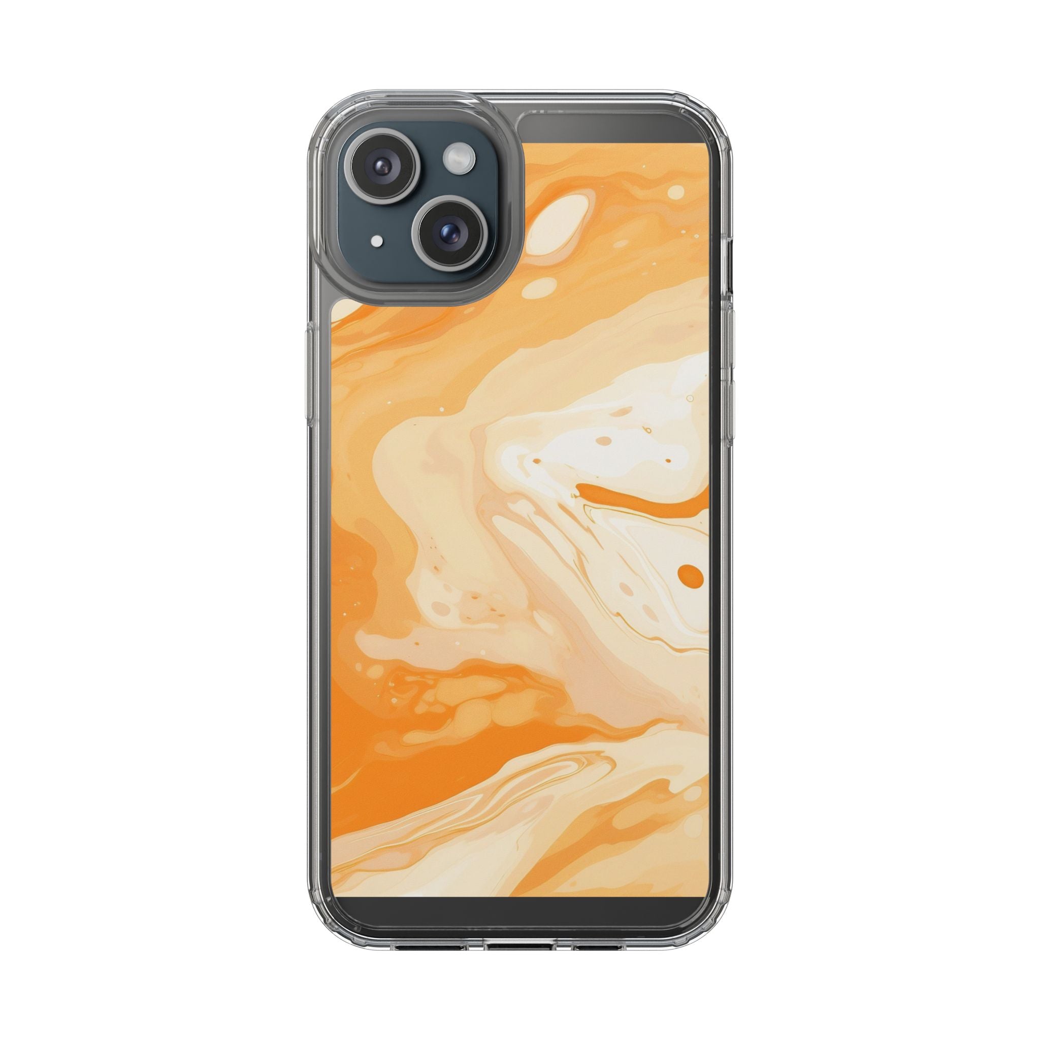 Orange and White Marble Clear Case, Artsulli - Art is Long, Life is Short, Phone Case, Size, iPhone 15 Plus, Surface, Without gift packaging, , , 32537604496215794919