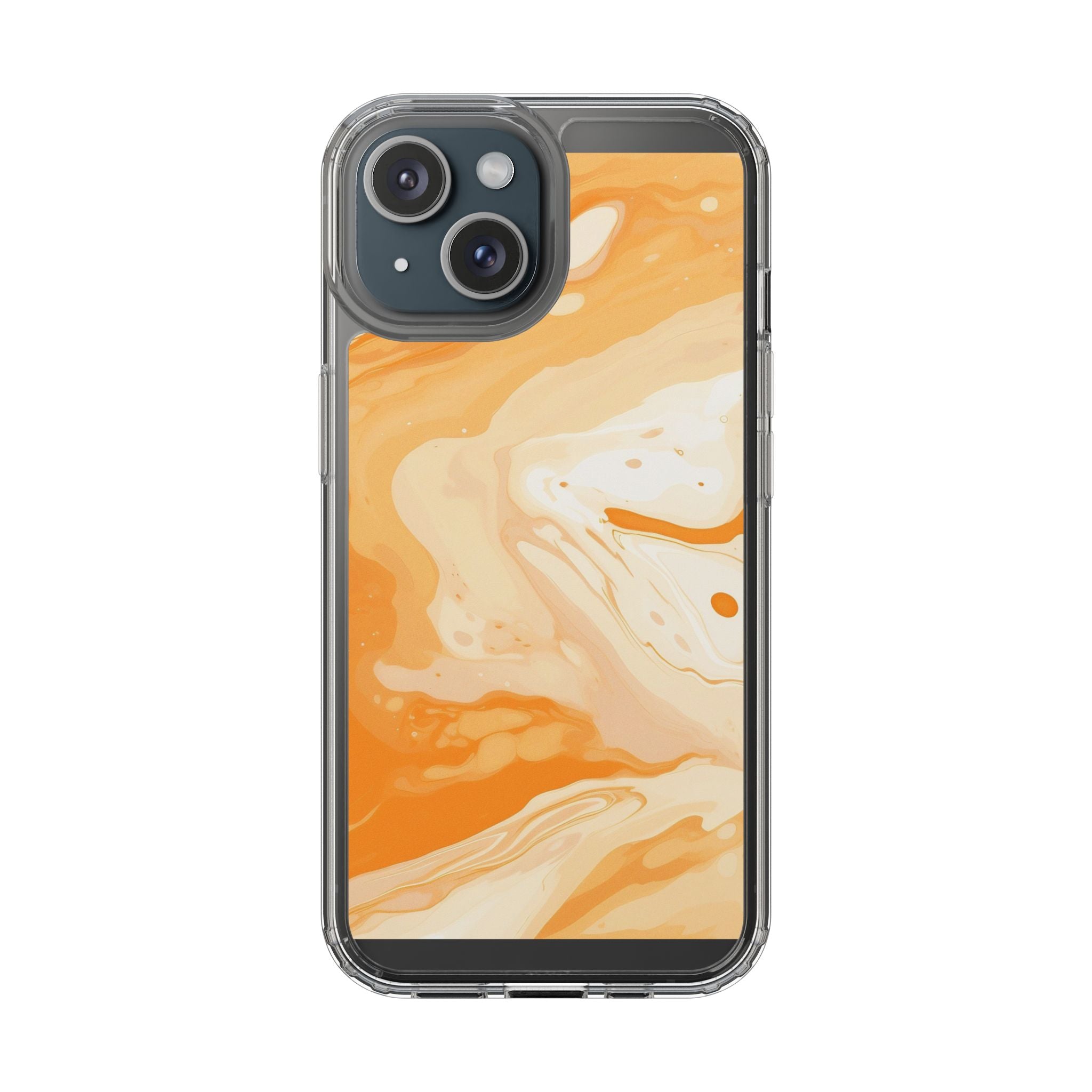 Orange and White Marble Clear Case, Artsulli - Art is Long, Life is Short, Phone Case, Size, iPhone 15, Surface, Without gift packaging, , , 17040622857767843916