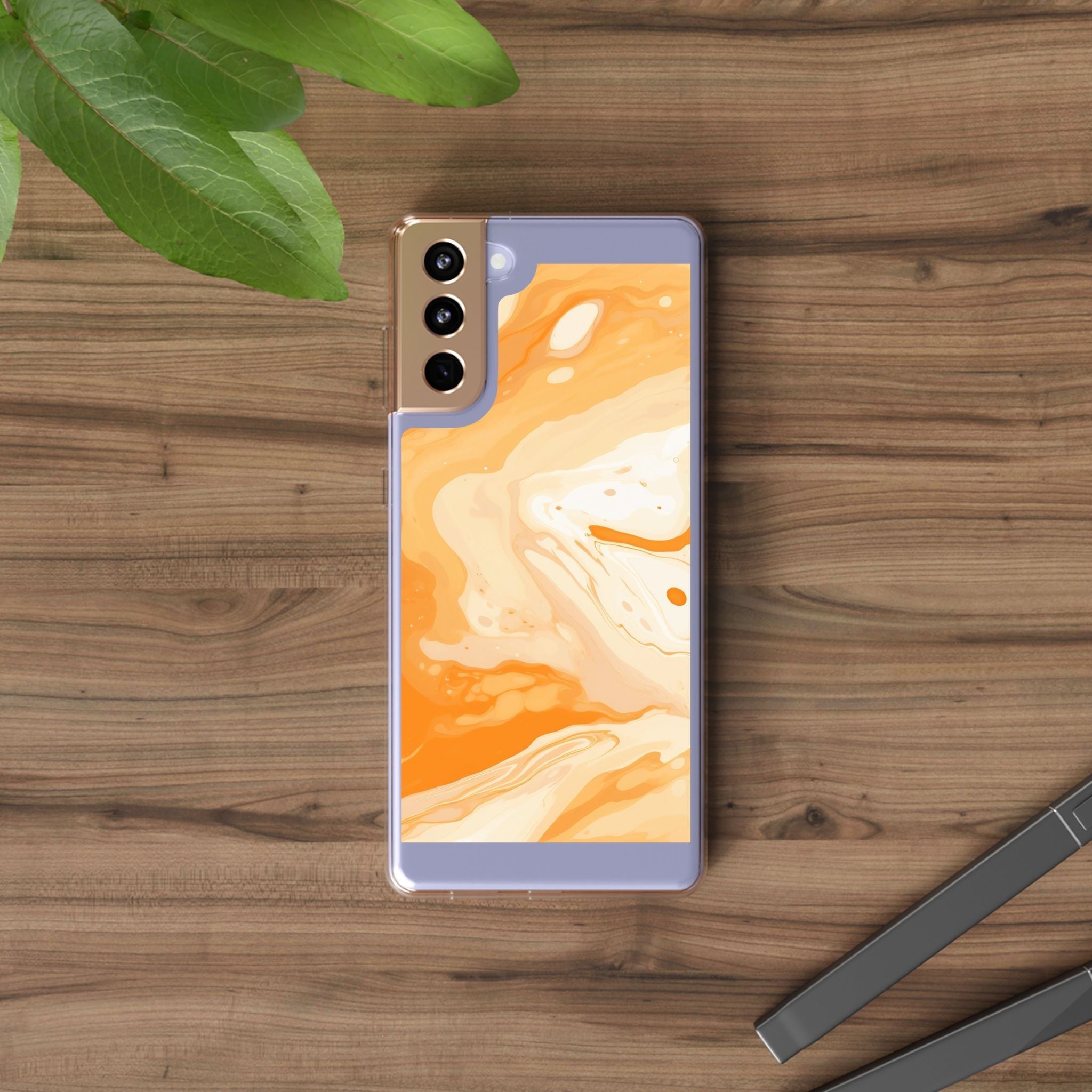 Orange and White Marble Clear Case, Artsulli - Art is Long, Life is Short, Phone Case, , , , , , ,