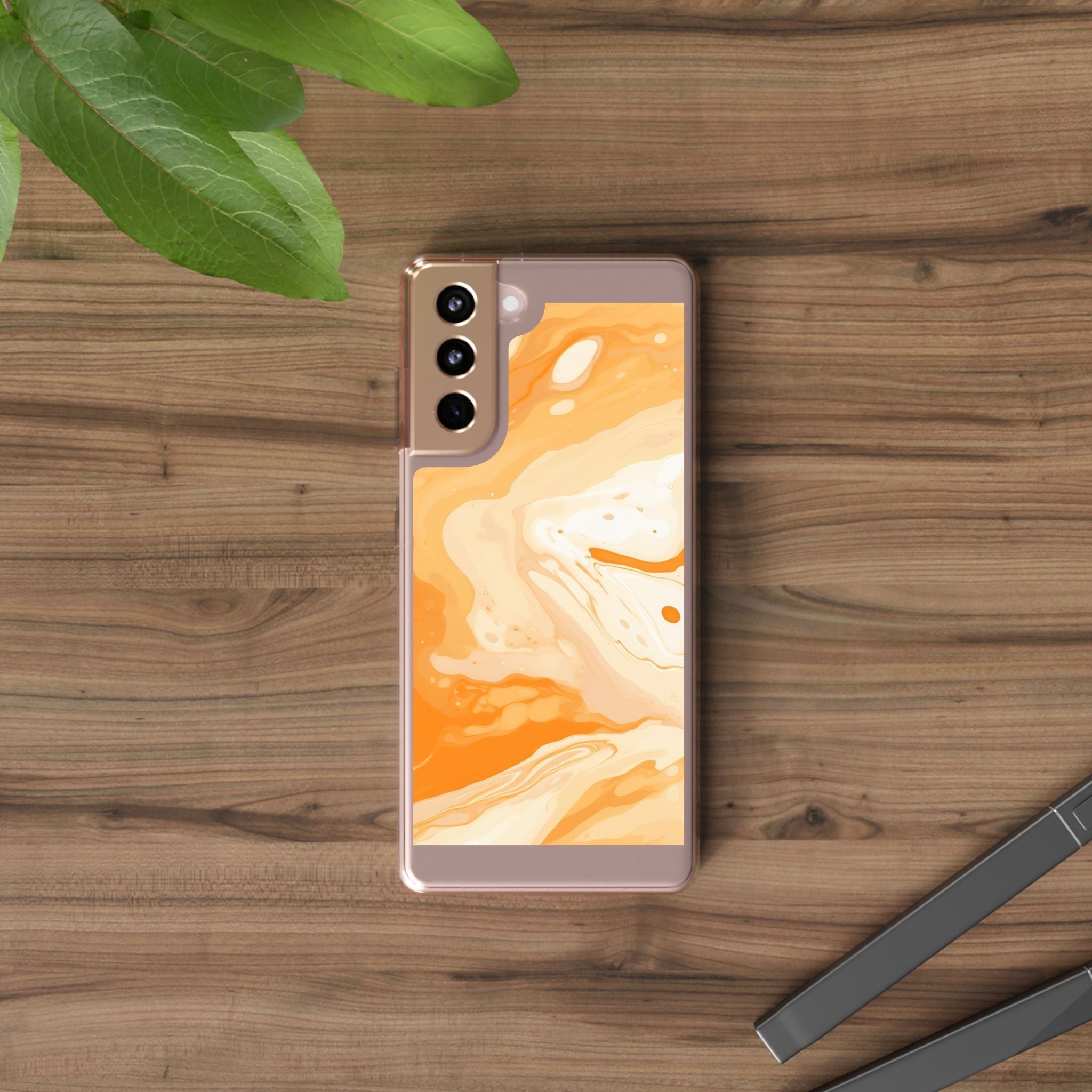 Orange and White Marble Clear Case, Artsulli - Art is Long, Life is Short, Phone Case, , , , , , ,