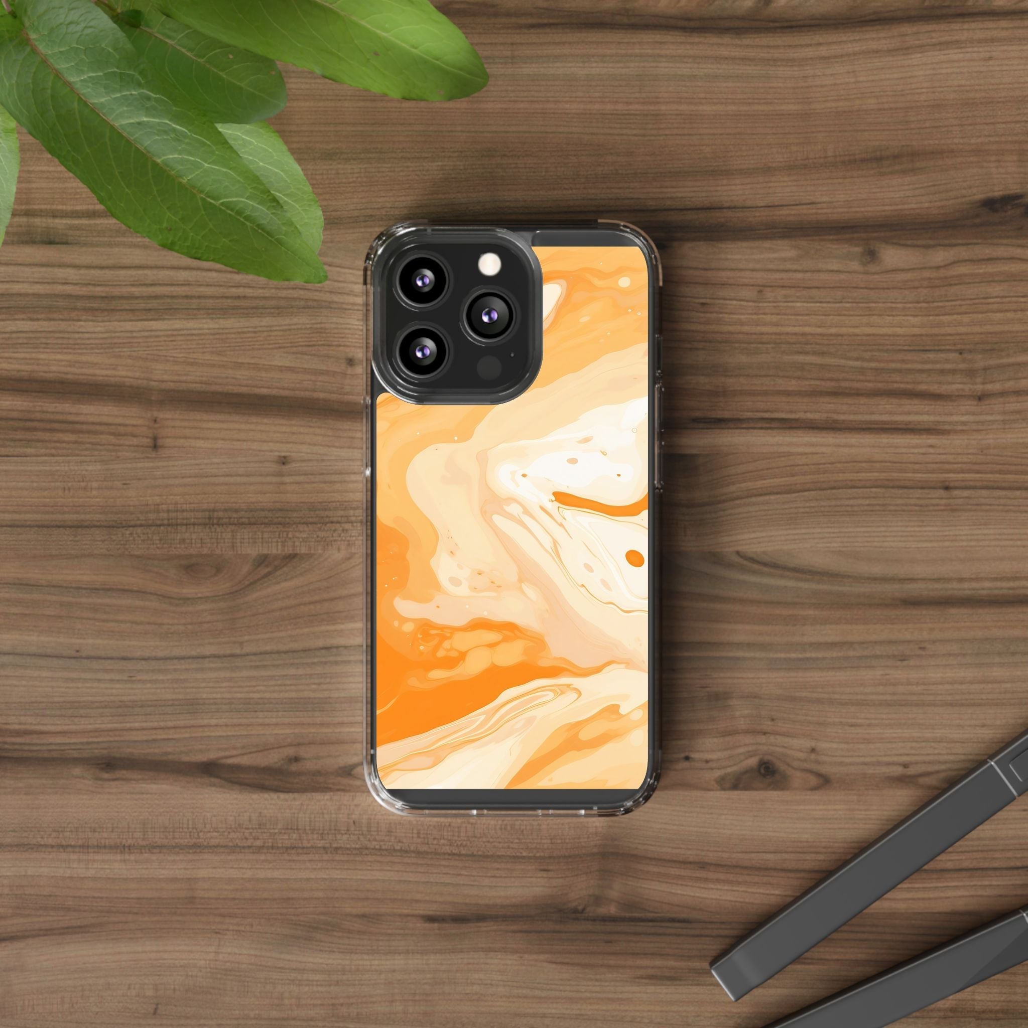 Orange and White Marble Clear Case, Artsulli - Art is Long, Life is Short, Phone Case, , , , , , ,