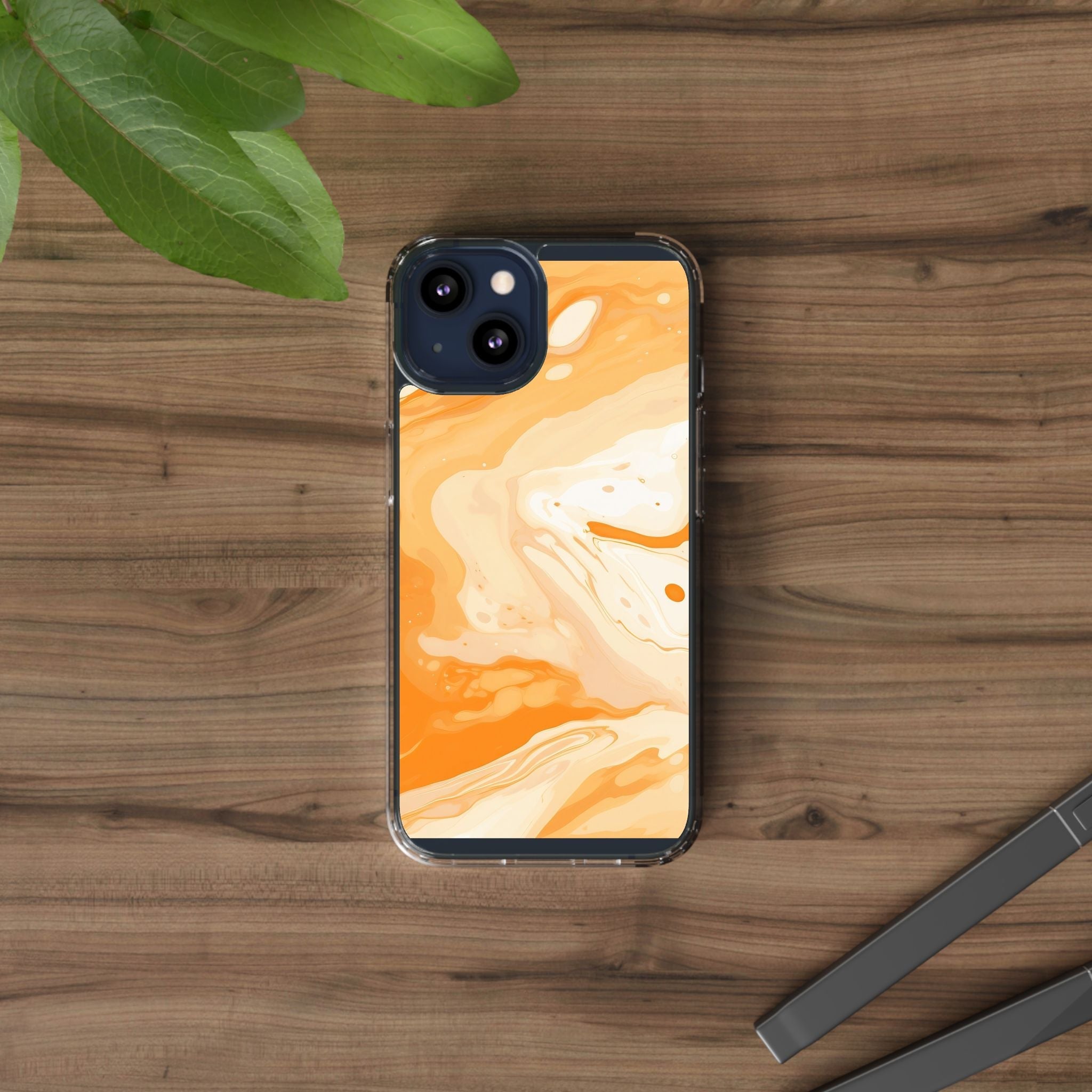 Orange and White Marble Clear Case, Artsulli - Art is Long, Life is Short, Phone Case, , , , , , ,