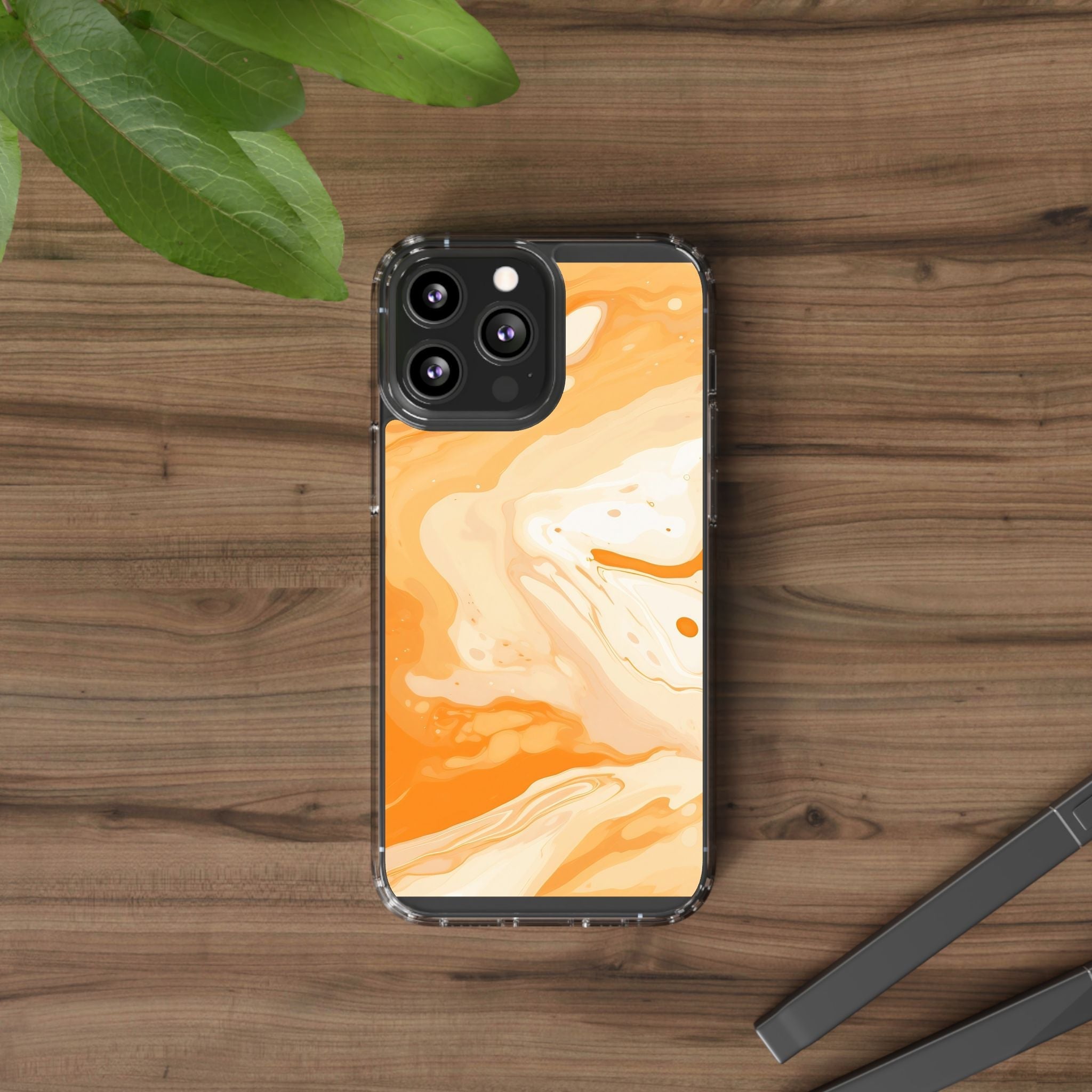 Orange and White Marble Clear Case, Artsulli - Art is Long, Life is Short, Phone Case, , , , , , ,