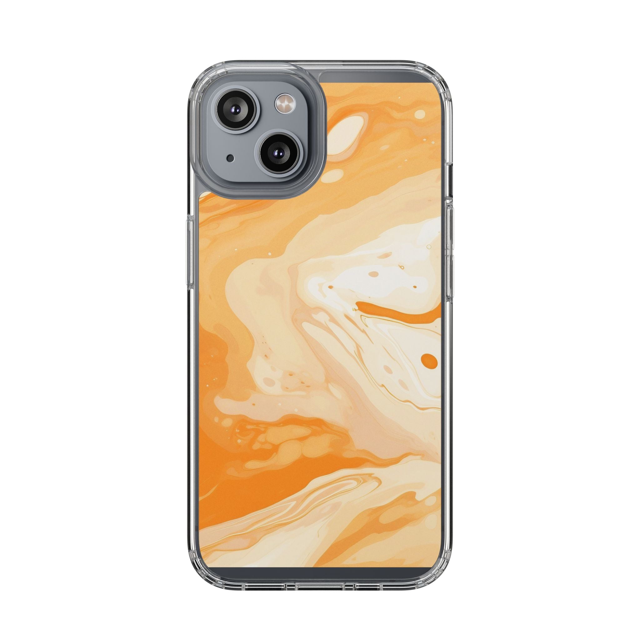 Orange and White Marble Clear Case, Artsulli - Art is Long, Life is Short, Phone Case, Size, iPhone 14, Surface, Without gift packaging, , , 86862345648276609054