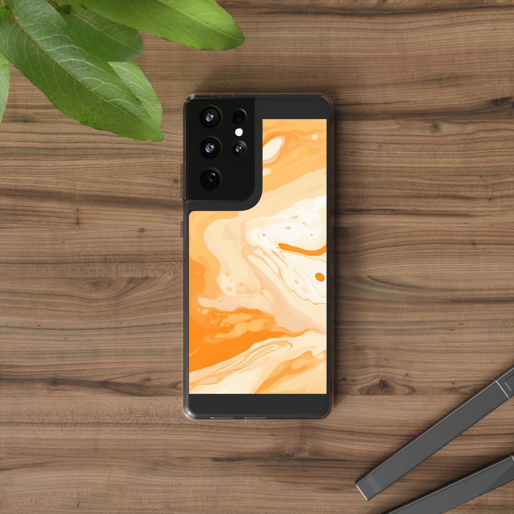 Orange and White Marble Clear Case, Artsulli - Art is Long, Life is Short, Phone Case, , , , , , ,