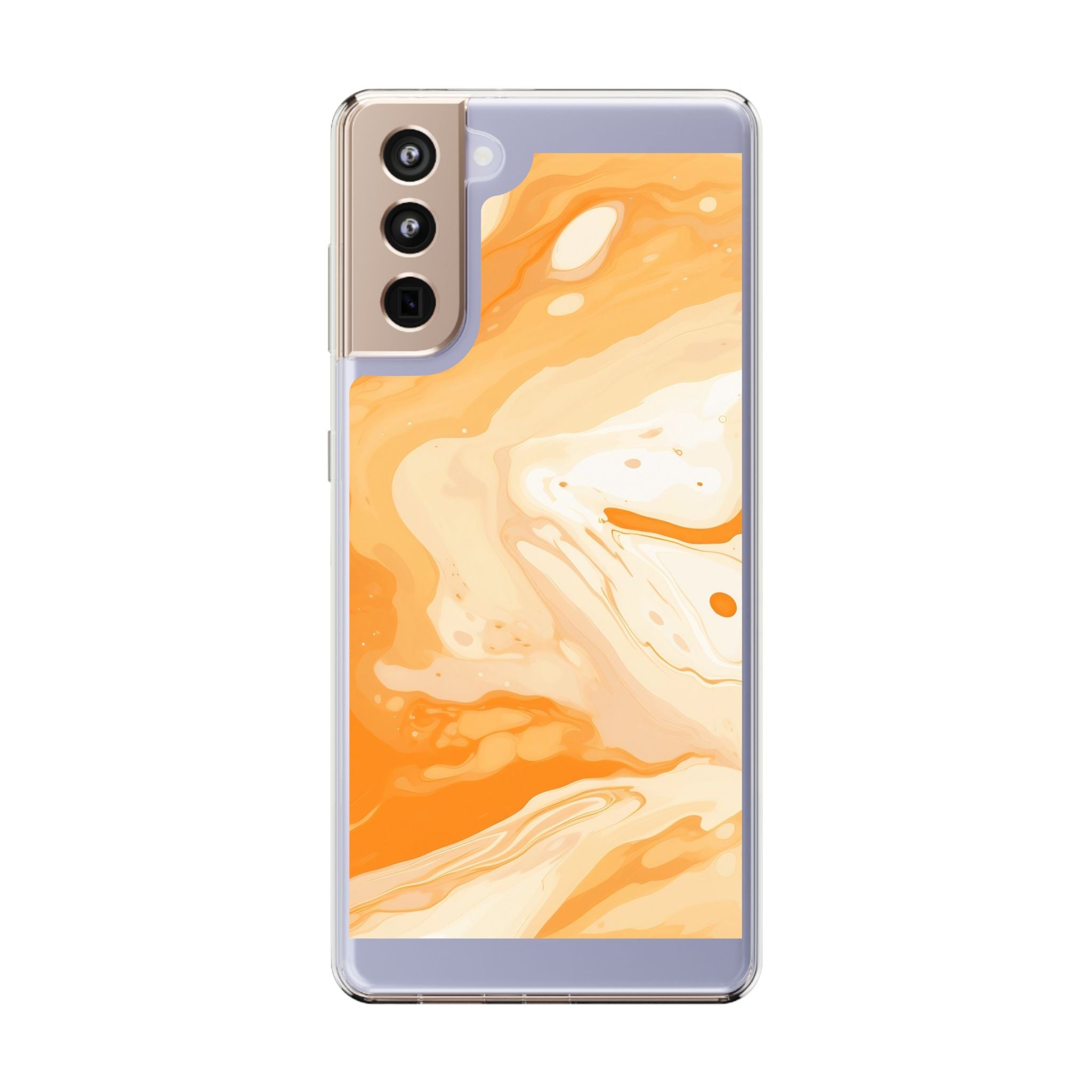 Orange and White Marble Clear Case, Artsulli - Art is Long, Life is Short, Phone Case, Size, Samsung Galaxy S21 Plus, Surface, Without gift packaging, , , 43681328449378932905