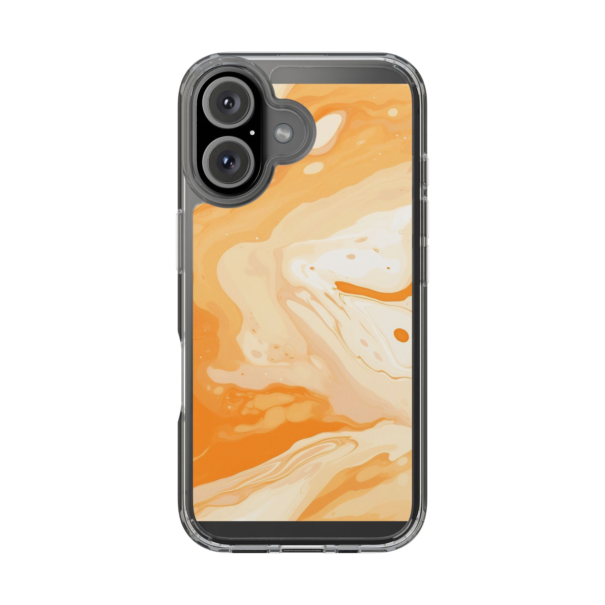 Orange and White Marble Clear Case, Artsulli - Art is Long, Life is Short, Phone Case, Size, iPhone 16, Surface, Without gift packaging, , , 50050769592498439294