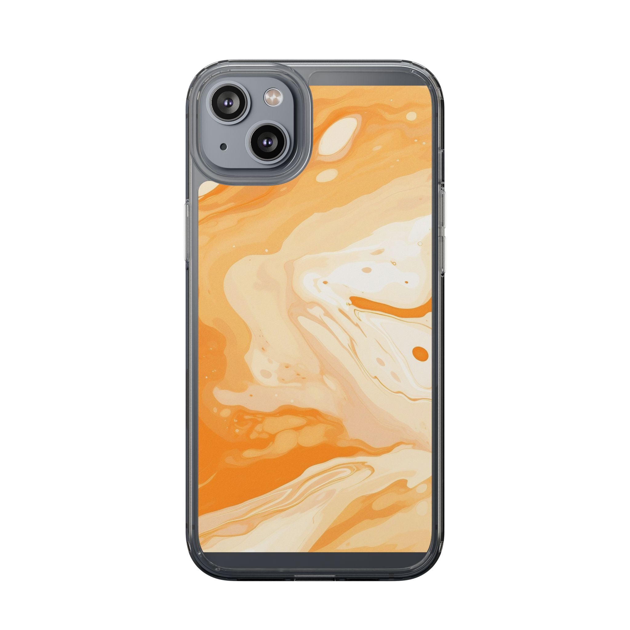 Orange and White Marble Clear Case, Artsulli - Art is Long, Life is Short, Phone Case, Size, iPhone 14 Plus, Surface, Without gift packaging, , , 25769429105908514323