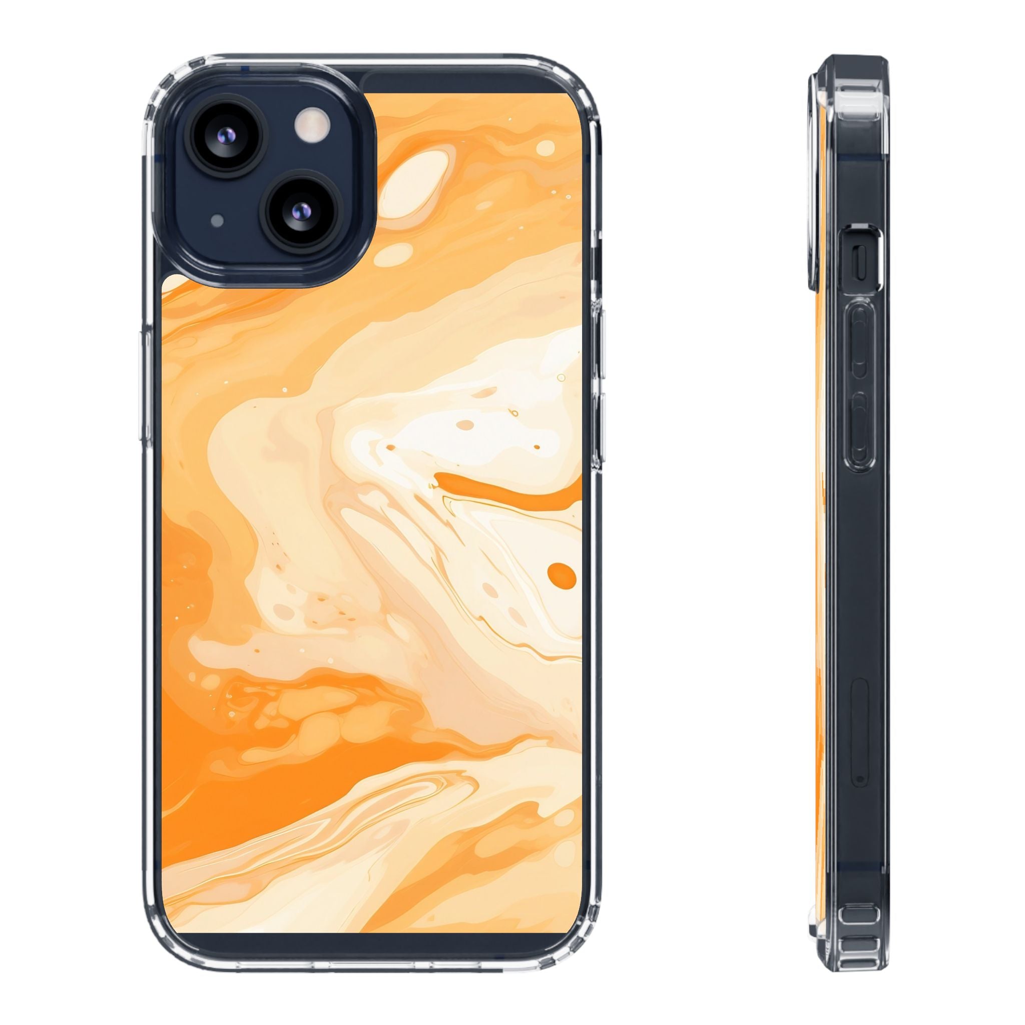 Orange and White Marble Clear Case, Artsulli - Art is Long, Life is Short, Phone Case, Size, iPhone 13, Surface, With gift packaging, , , 31866862375546793276