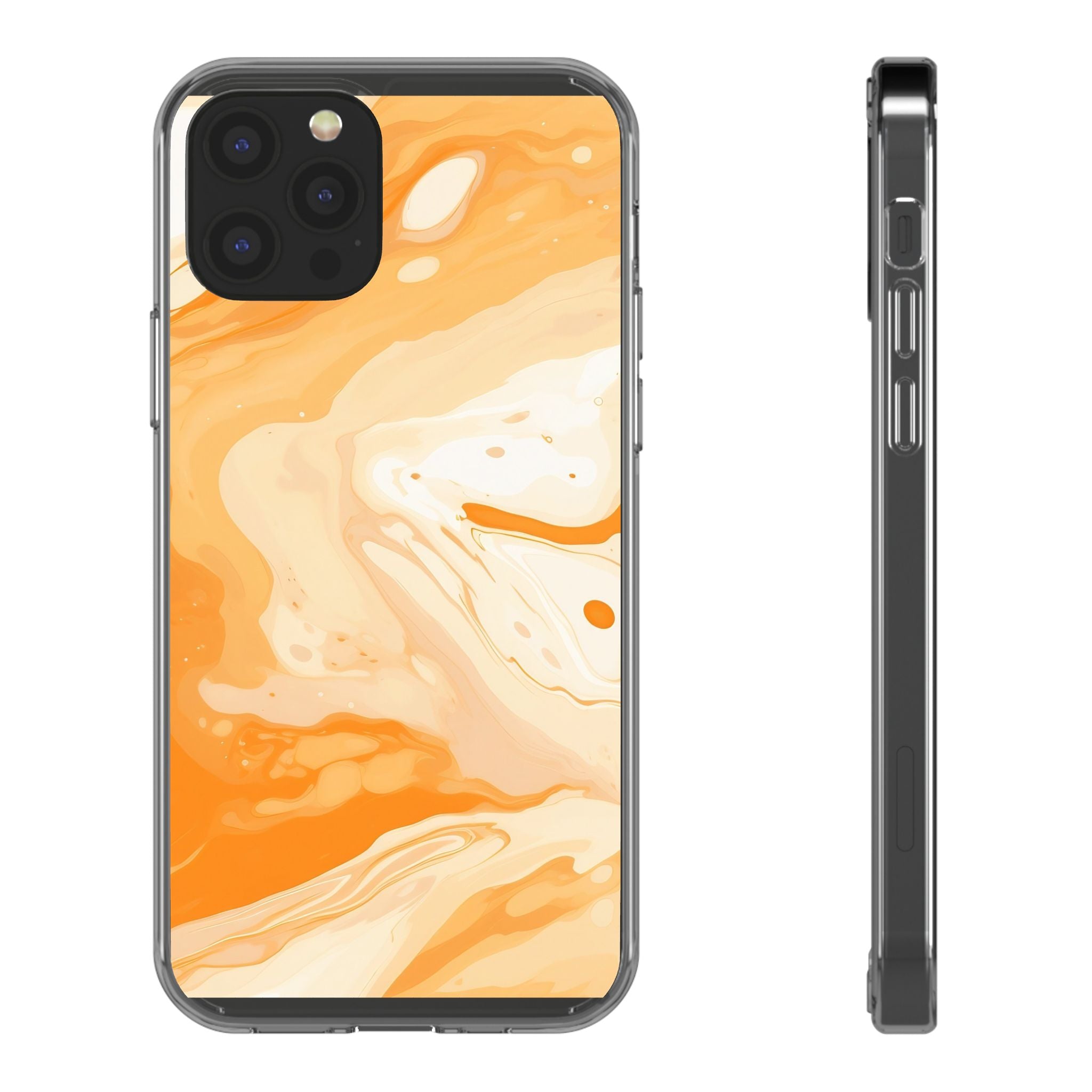 Orange and White Marble Clear Case, Artsulli - Art is Long, Life is Short, Phone Case, Size, iPhone 12 Pro, Surface, With gift packaging, , , 14229282889513699604