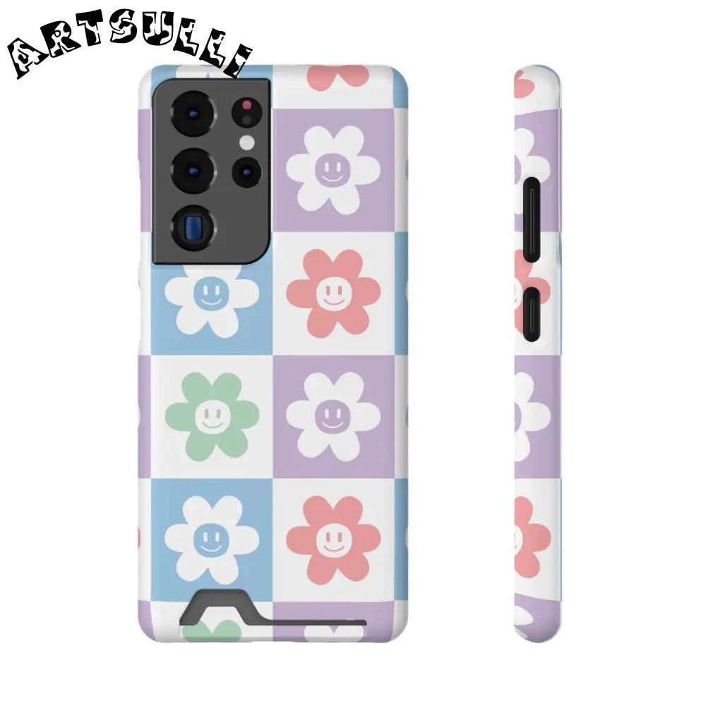 Pastel Smiley Flower Impact-Resistant Phone Case, Artsulli - Art is Long, Life is Short, Phone Case, Size, Samsung Galaxy S21 Ultra, Surface, Matte, Shape, With gift packaging, 18561521200969459577