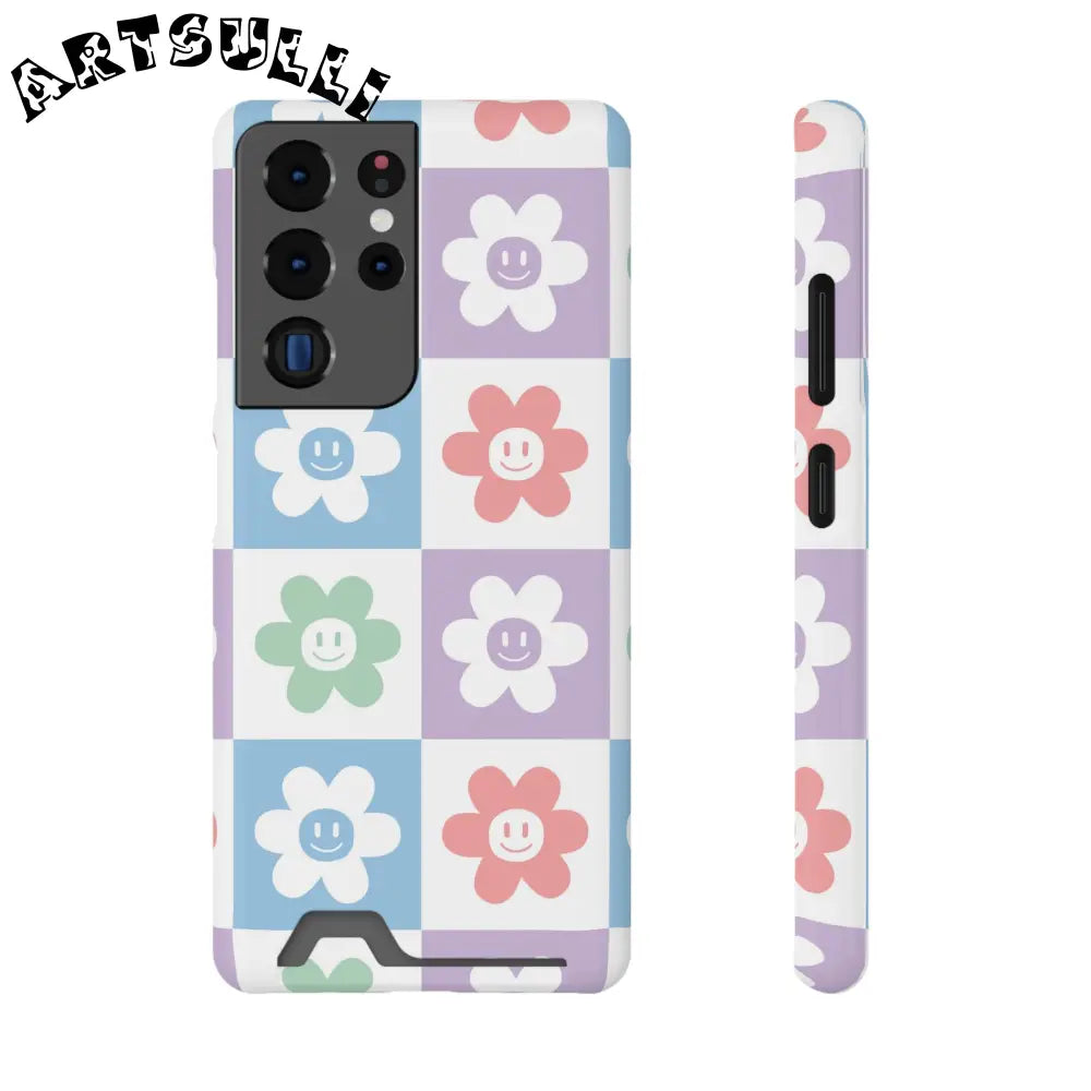 Pastel Smiley Flower Impact-Resistant Phone Case, Artsulli - Art is Long, Life is Short, Phone Case, Size, Samsung Galaxy S21 Ultra, Surface, Glossy, Shape, Without gift packaging, 17748255217862689495