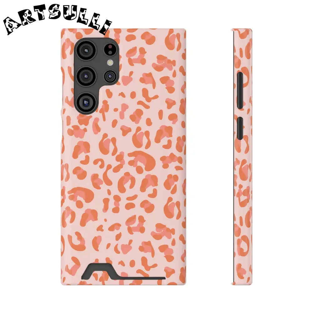 Peach and Orange Leopard Phone Case, Artsulli - Art is Long, Life is Short, Phone Case, Size, Samsung Galaxy S22 Ultra, Surface, Glossy, Shape, With gift packaging, 15376121532352851698