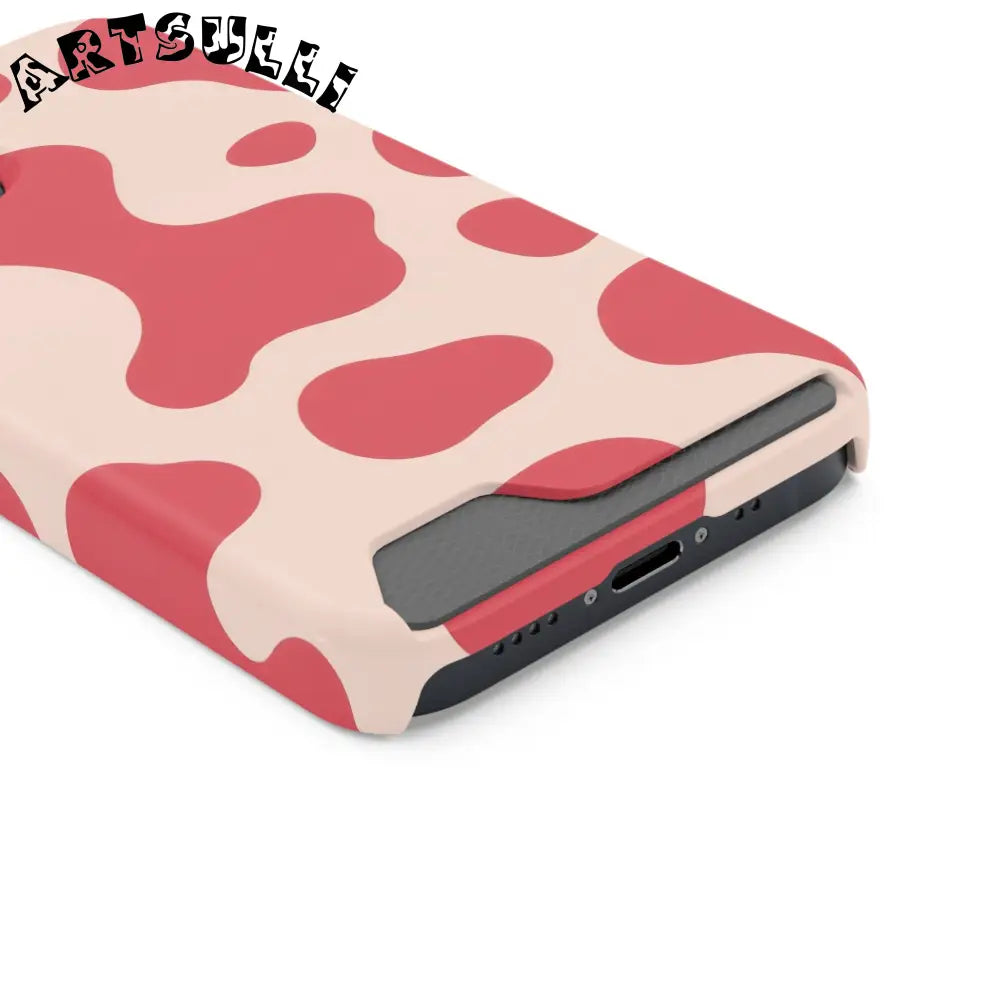 Pink and Beige Cow Print Phone Case Cardholder Combo, Artsulli - Art is Long, Life is Short, Phone Case, , , , , , ,