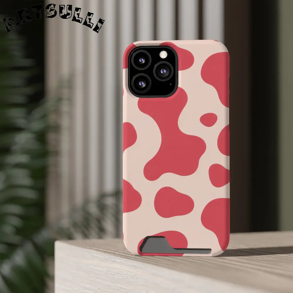 Pink and Beige Cow Print Phone Case Cardholder Combo, Artsulli - Art is Long, Life is Short, Phone Case, , , , , , ,