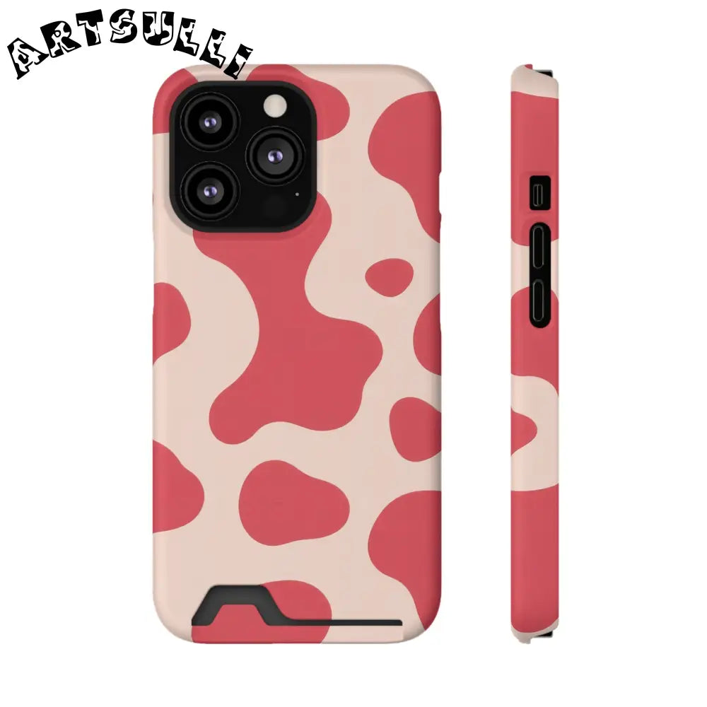 Pink and Beige Cow Print Phone Case Cardholder Combo, Artsulli - Art is Long, Life is Short, Phone Case, Size, iPhone 13 Pro, Surface, Matte, Shape, Without gift packaging, 30237619674474050555