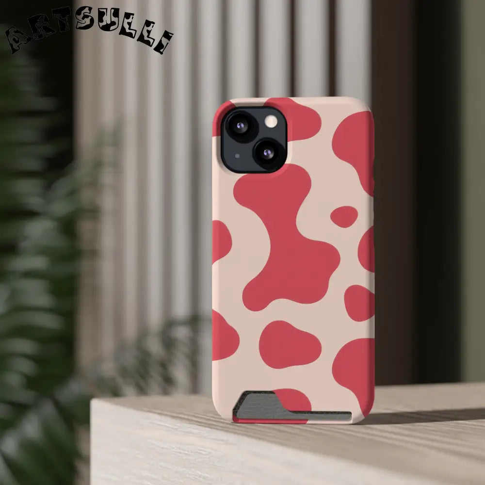 Pink and Beige Cow Print Phone Case Cardholder Combo, Artsulli - Art is Long, Life is Short, Phone Case, , , , , , ,