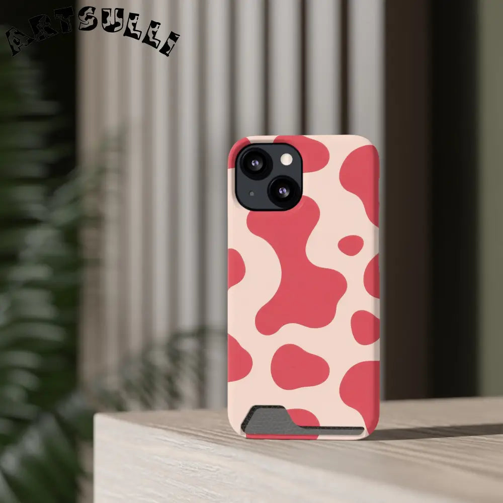 Pink and Beige Cow Print Phone Case Cardholder Combo, Artsulli - Art is Long, Life is Short, Phone Case, , , , , , ,