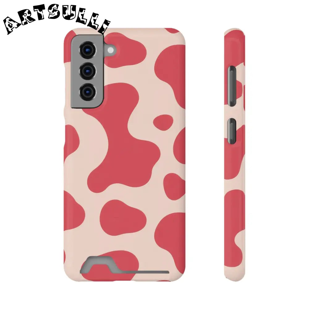 Pink and Beige Cow Print Phone Case Cardholder Combo, Artsulli - Art is Long, Life is Short, Phone Case, Size, Samsung Galaxy S21, Surface, Glossy, Shape, Without gift packaging, 11904411730762809541