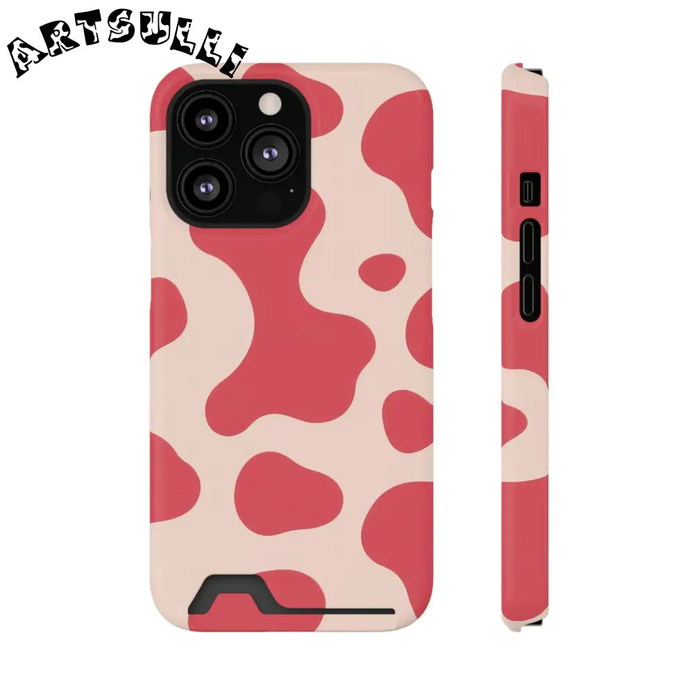 Pink and Beige Cow Print Phone Case Cardholder Combo, Artsulli - Art is Long, Life is Short, Phone Case, Size, iPhone 13 Pro, Surface, Glossy, Shape, With gift packaging, 32538253723918006502