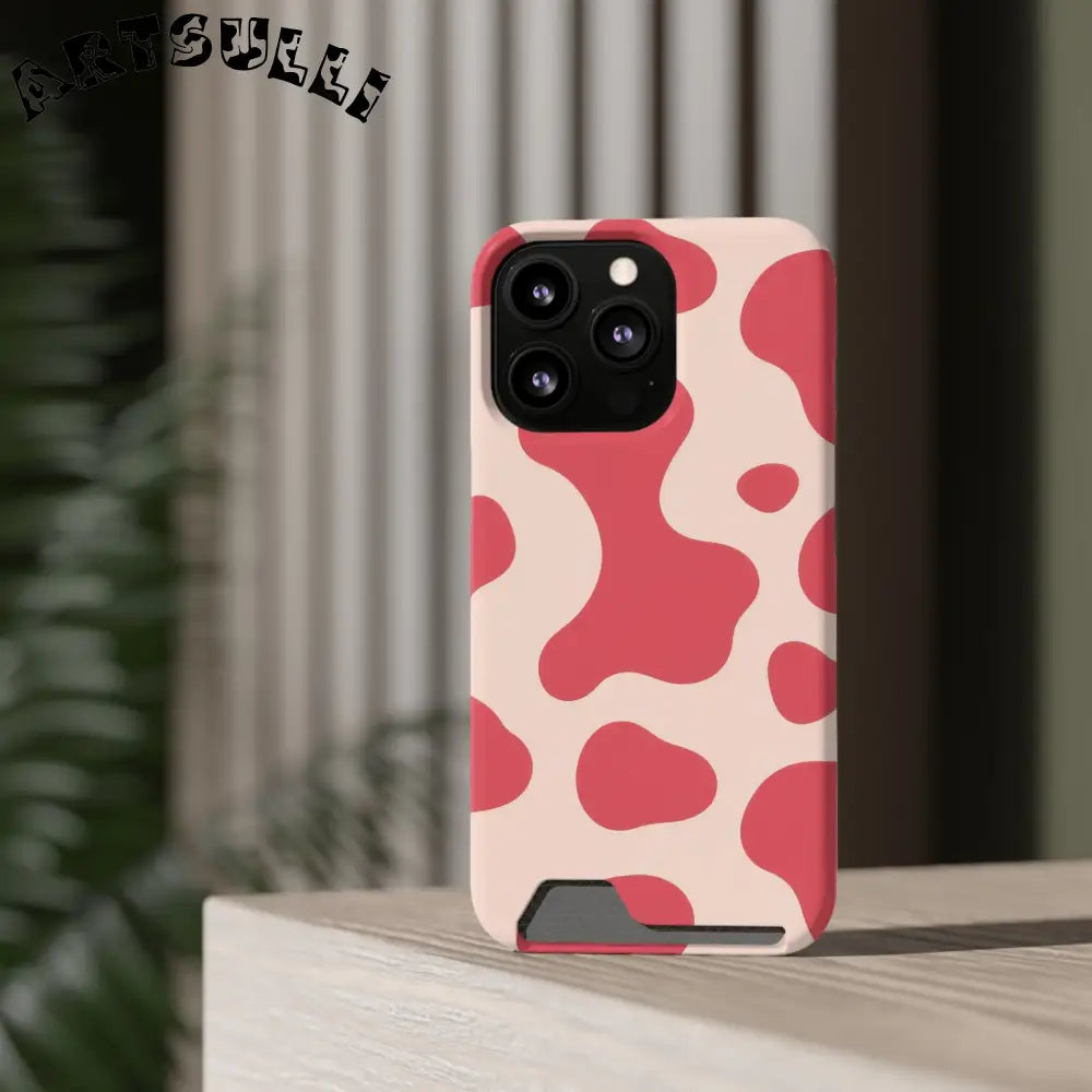 Pink and Beige Cow Print Phone Case Cardholder Combo, Artsulli - Art is Long, Life is Short, Phone Case, , , , , , ,