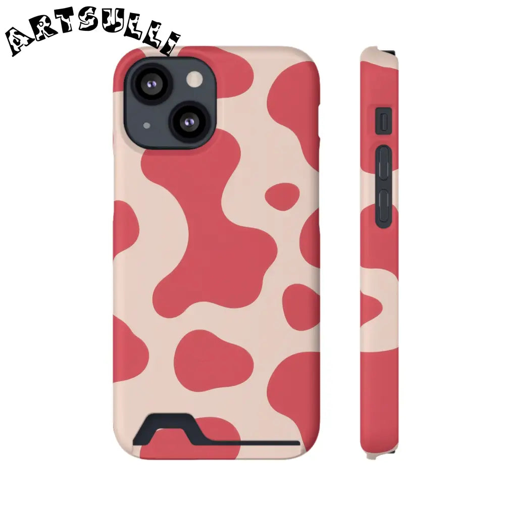 Pink and Beige Cow Print Phone Case Cardholder Combo, Artsulli - Art is Long, Life is Short, Phone Case, Size, iPhone 13 Mini, Surface, Matte, Shape, With gift packaging, 19793884518917931969