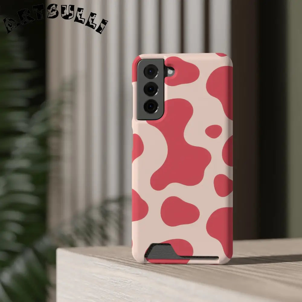 Pink and Beige Cow Print Phone Case Cardholder Combo, Artsulli - Art is Long, Life is Short, Phone Case, , , , , , ,