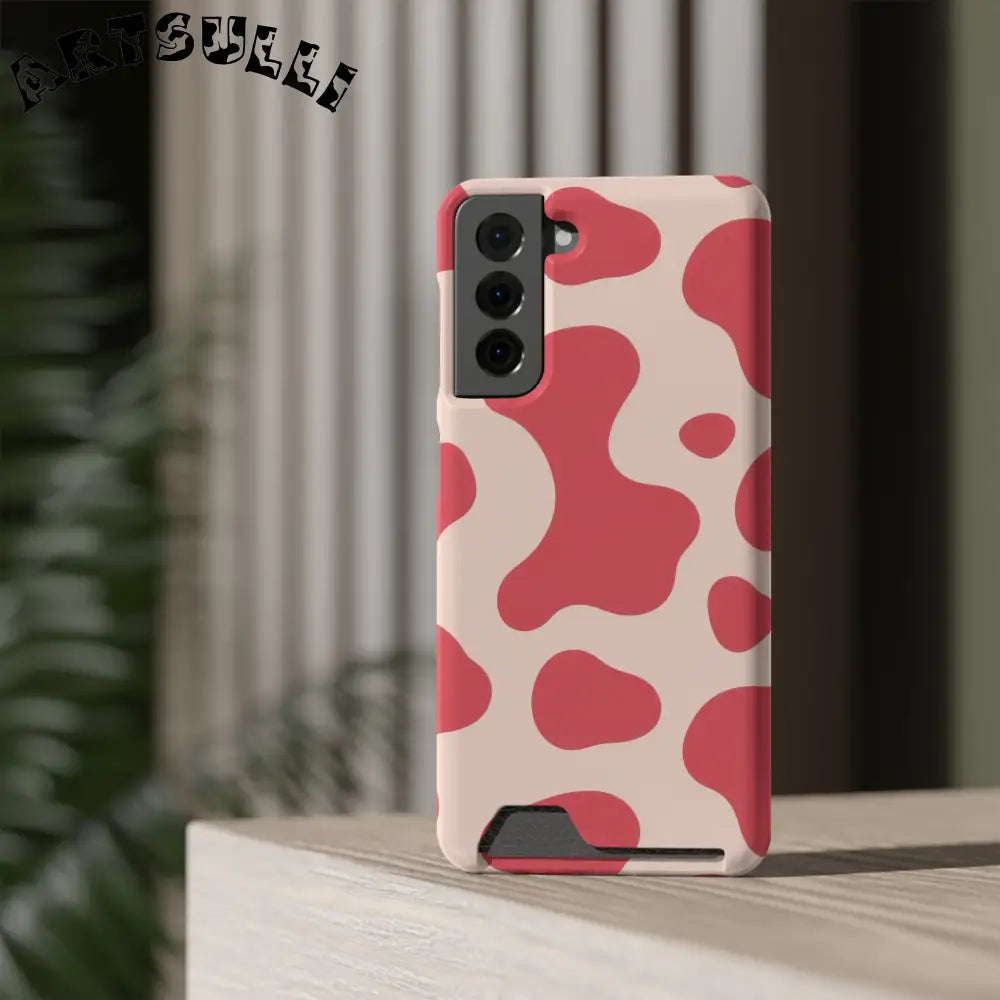 Pink and Beige Cow Print Phone Case Cardholder Combo, Artsulli - Art is Long, Life is Short, Phone Case, , , , , , ,