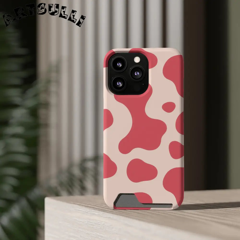 Pink and Beige Cow Print Phone Case Cardholder Combo, Artsulli - Art is Long, Life is Short, Phone Case, , , , , , ,