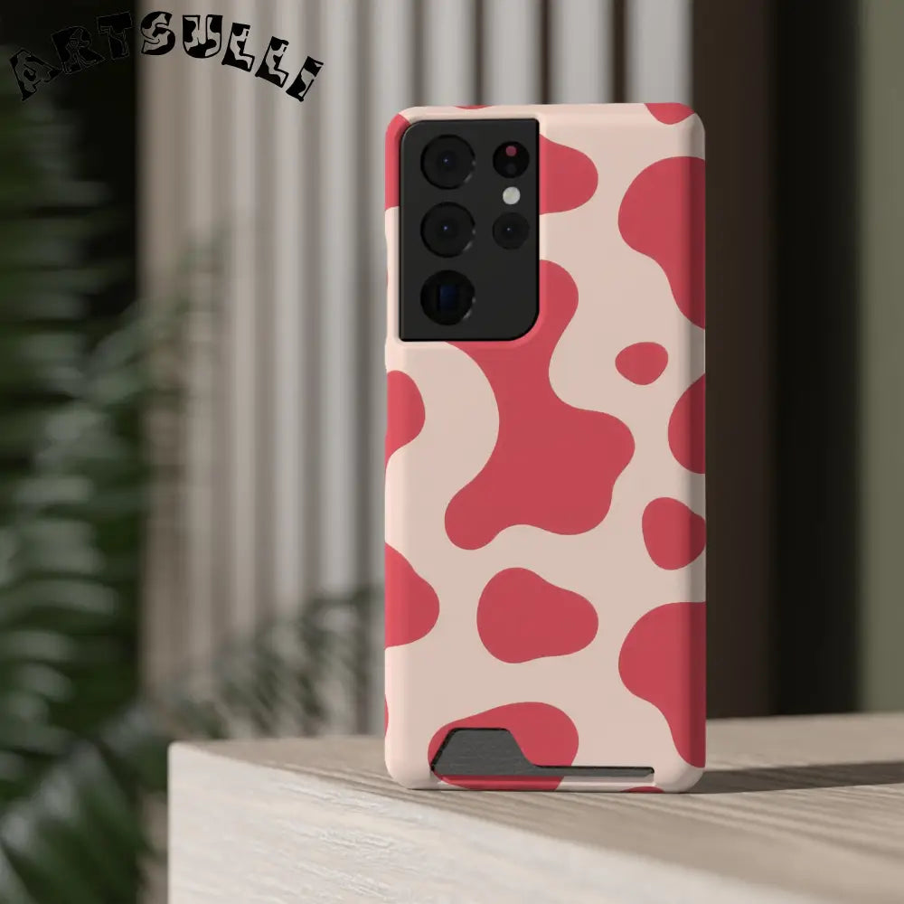 Pink and Beige Cow Print Phone Case Cardholder Combo, Artsulli - Art is Long, Life is Short, Phone Case, , , , , , ,