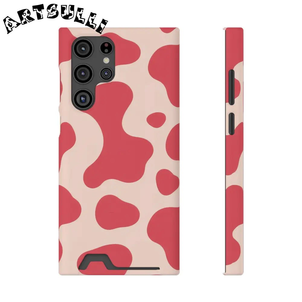 Pink and Beige Cow Print Phone Case Cardholder Combo, Artsulli - Art is Long, Life is Short, Phone Case, Size, Samsung Galaxy S22 Ultra, Surface, Matte, Shape, With gift packaging, 16961322736775714166