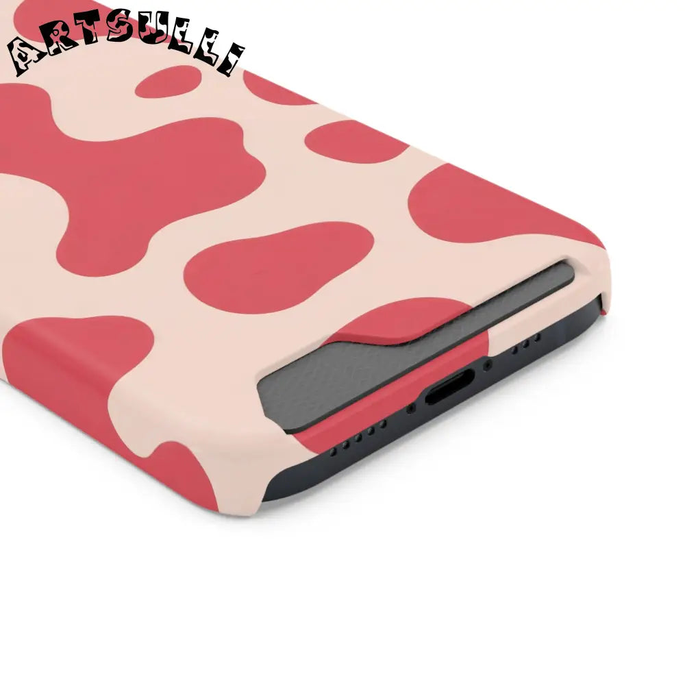 Pink and Beige Cow Print Phone Case Cardholder Combo, Artsulli - Art is Long, Life is Short, Phone Case, , , , , , ,