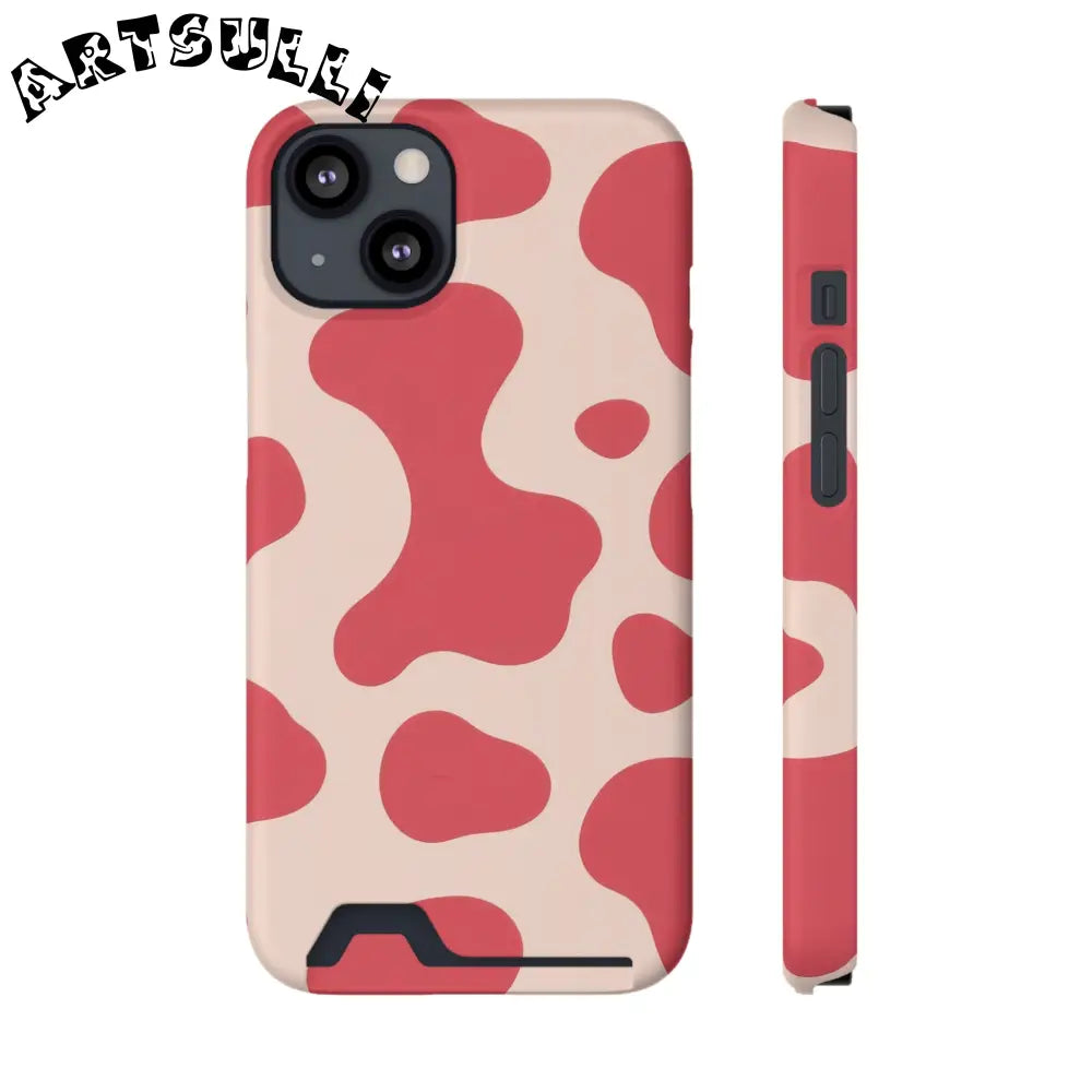 Pink and Beige Cow Print Phone Case Cardholder Combo, Artsulli - Art is Long, Life is Short, Phone Case, Size, iPhone 13, Surface, Matte, Shape, With gift packaging, 14104075609849135191