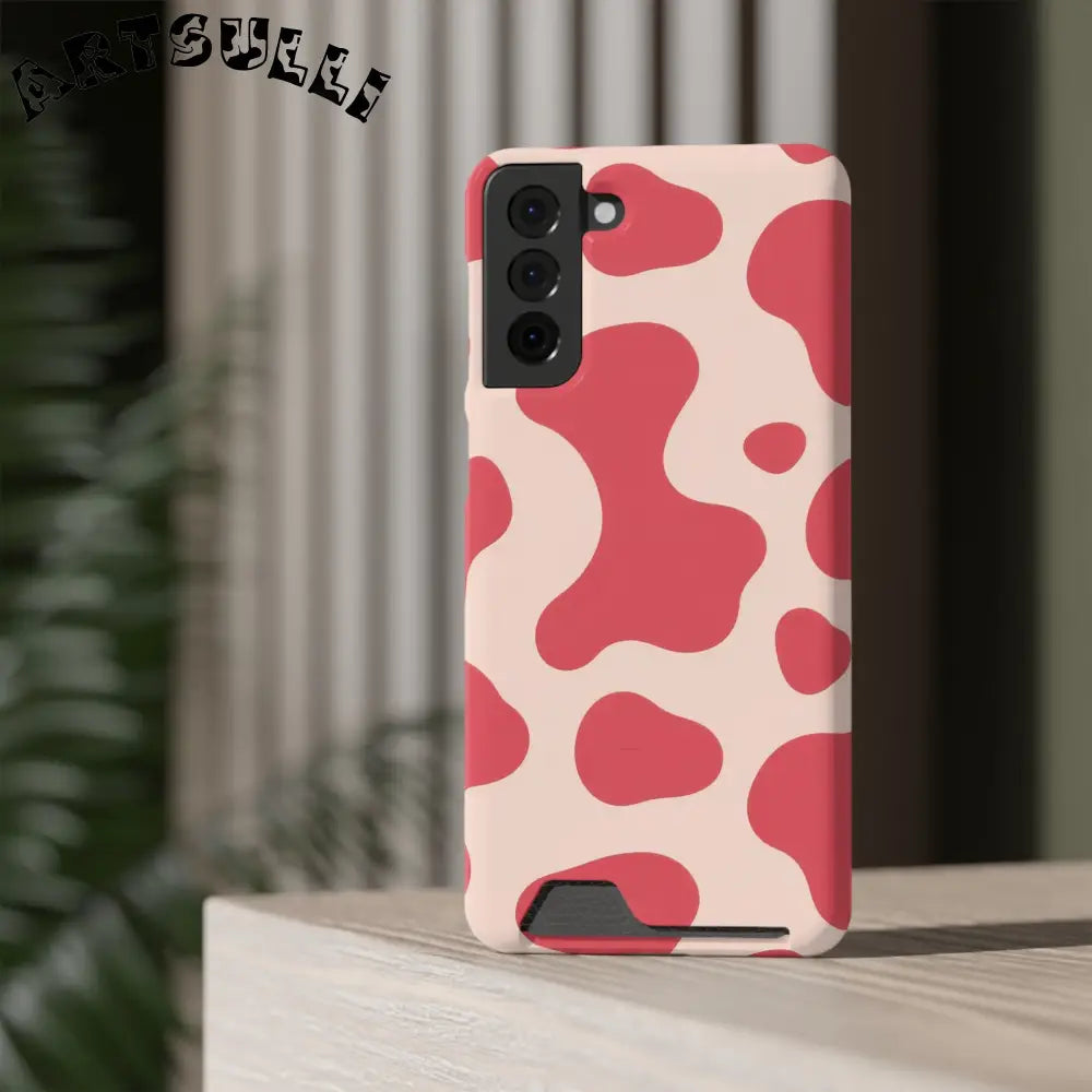 Pink and Beige Cow Print Phone Case Cardholder Combo, Artsulli - Art is Long, Life is Short, Phone Case, , , , , , ,